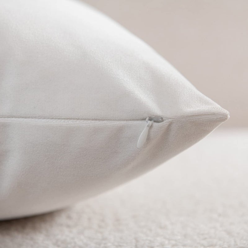 DEZENE Euro Sham Covers 24x24 Ivory White: Pack of 2 Cozy Soft Velvet Square Modern Luxury Decorative Throw Pillow Cases for Sofa Couch Living Room Bed Home Decor - Image 2